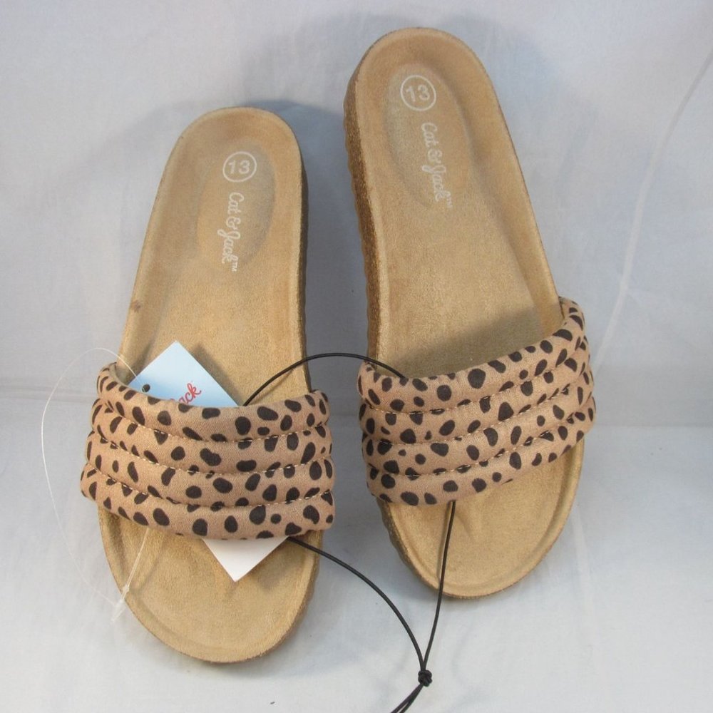 Cat and Jack Girls Size 13 Leopard Print Slip-on Footbed Sandals - New